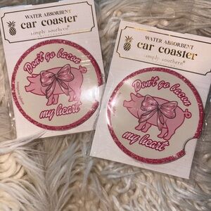 Simply Southern Ceramic Car Coasters Set Cup Holders Don’t Go Bacon My Heart Pig